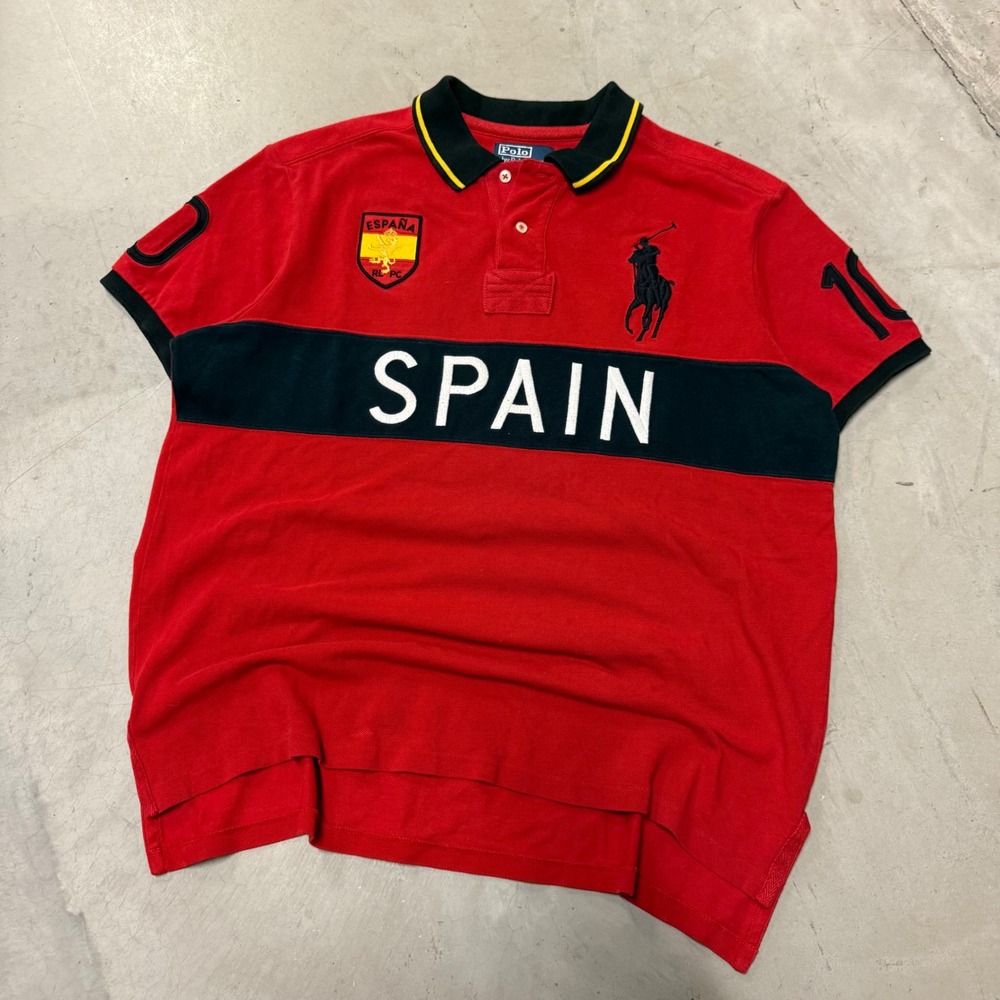 Polo Ralph Lauren Spain Big Pony Red Polo Shirt Mens XL Custom Fit Number 10